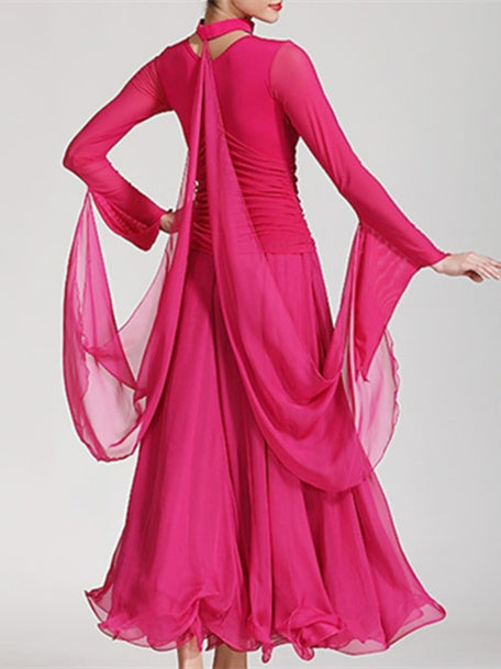 Robe de Danse de Salon pour Femmes, Couleur Unie, Soirée à Thème pour Femmes, Manches Longues