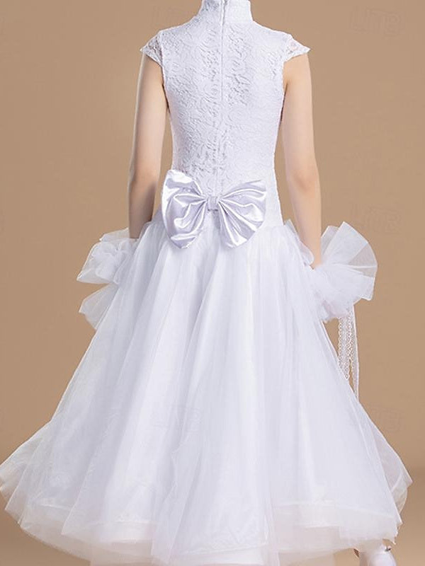 Vêtements de Danse pour Femmesrobe de Danse de Salon à Épissure pour Filles, Entraînement de Performance, Tulle Sans Manches