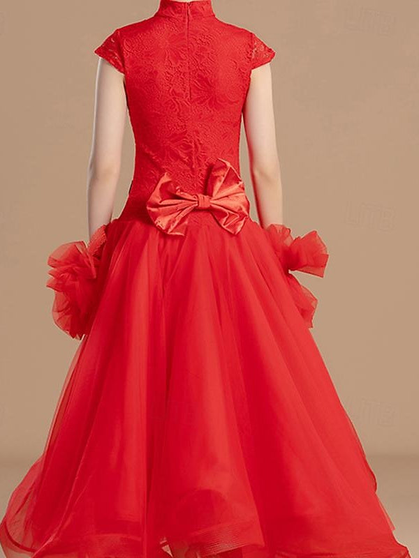 Vêtements de Danse pour Femmesrobe de Danse de Salon à Épissure pour Filles, Entraînement de Performance, Tulle Sans Manches