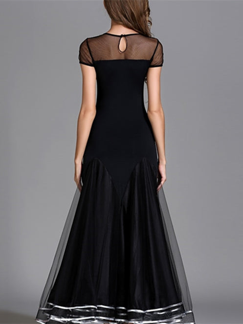 Robe de Danse de Salon pour Femmes, Tenue de Danse de Salon Drapée, Tenue de Performance pour Femmes, Manches Courtes, Taille Haute