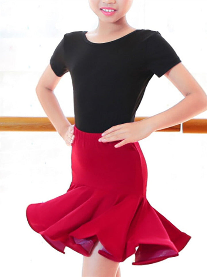 Jupes de Danse pour Enfants, Plis, Épissures, Manches Courtes, Performance et Nylon pour Filles
