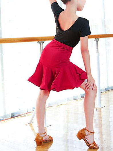 Jupes de Danse pour Enfants, Plis, Épissures, Manches Courtes, Performance et Nylon pour Filles