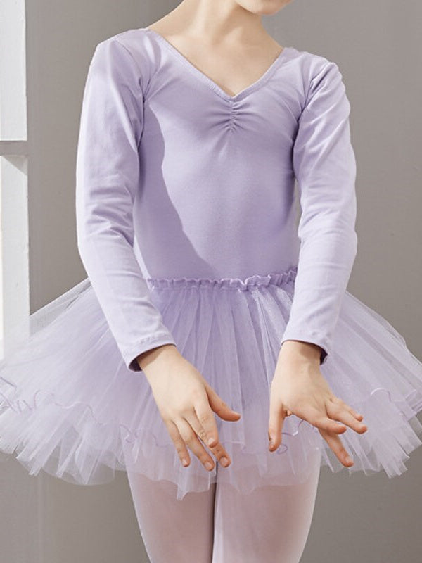 Robe de Danse pour Enfants à Manches Longues en Tulle et Coton pour Filles
