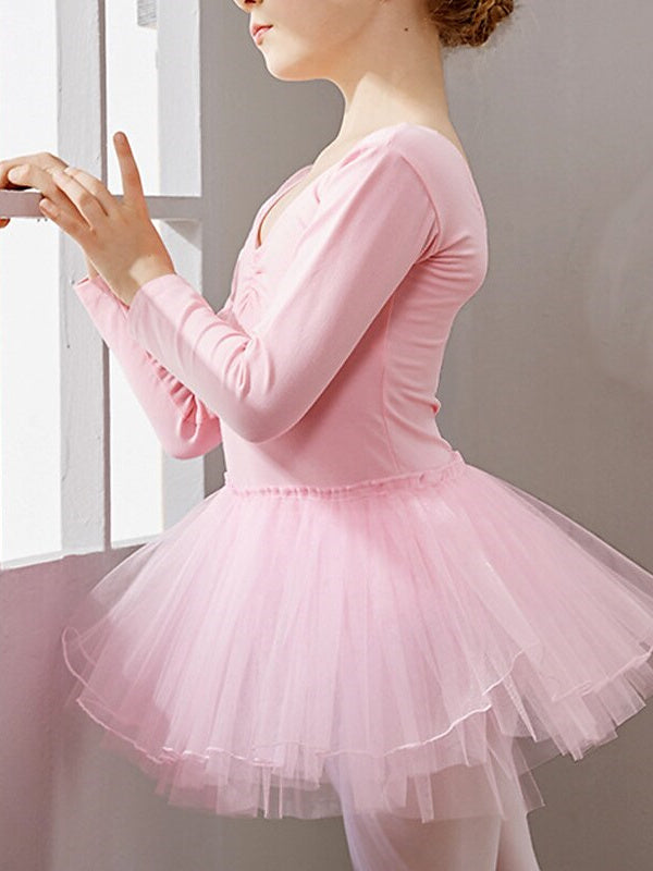 Robe de Danse pour Enfants à Manches Longues en Tulle et Coton pour Filles
