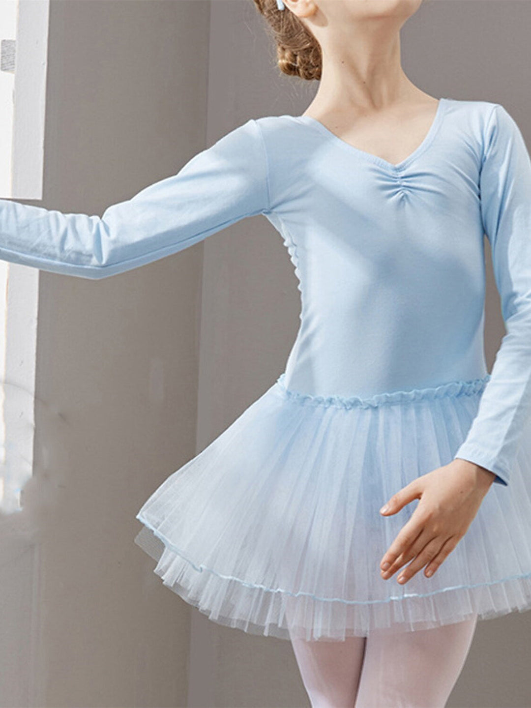Robe de Danse pour Enfants à Manches Longues en Tulle et Coton pour Filles