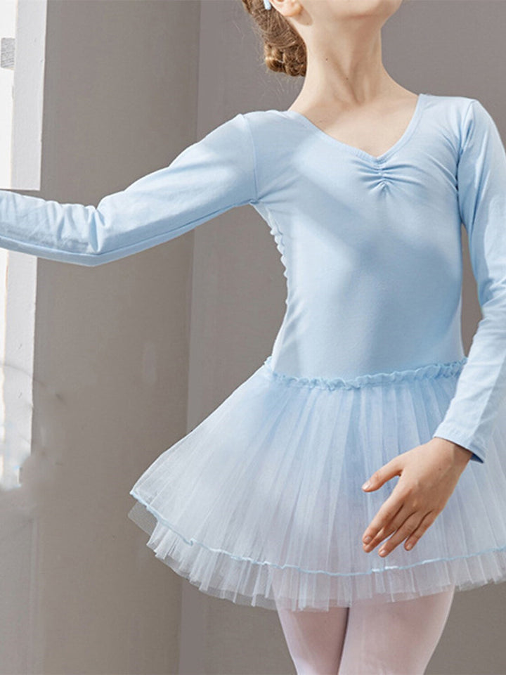 Robe de Danse pour Enfants à Manches Longues en Tulle et Coton pour Filles