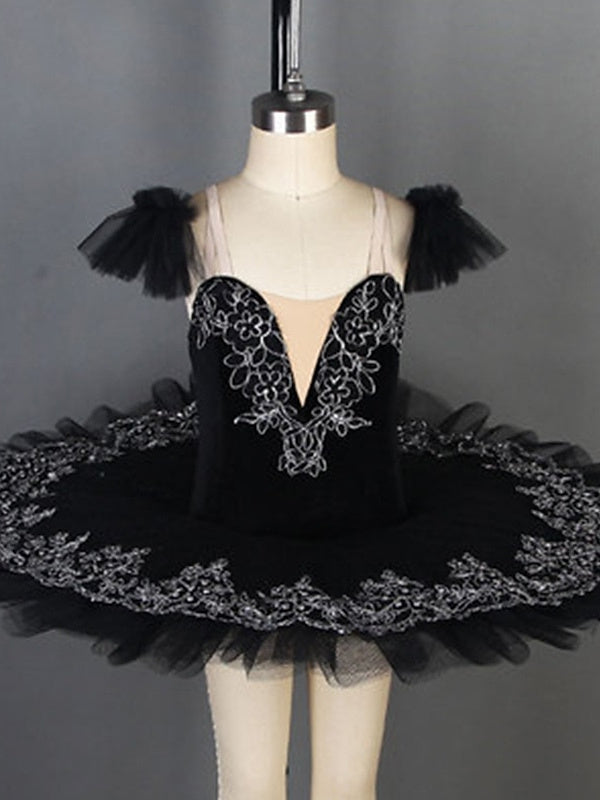 Vêtements de Danse pour Enfants Ballet à Volants Col en V Sans Manches Performance pour Filles Élasthanne