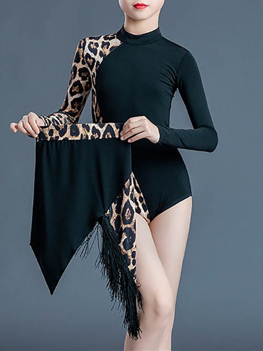 Vêtements de Danse pour Enfants, Impression de Pompons, Col Haut, Manches Longues, Performance pour Filles, Polyester