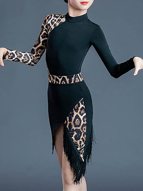 Vêtements de Danse pour Enfants, Impression de Pompons, Col Haut, Manches Longues, Performance pour Filles, Polyester