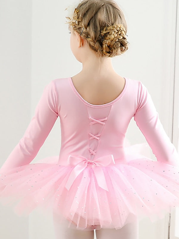 Robe de Danse pour Enfants, Manches Longues, en Coton Mélangé, Tulle, pour Filles