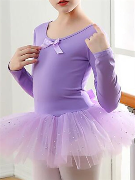 Robe de Danse pour Enfants, Manches Longues, en Coton Mélangé, Tulle, pour Filles