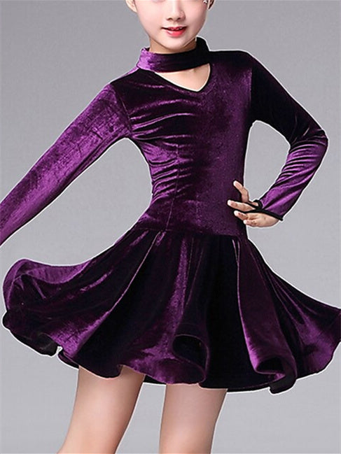 Robe de Danse Latine pour Enfants, Volants en Cascade, Manches Longues, Spectacle pour Filles