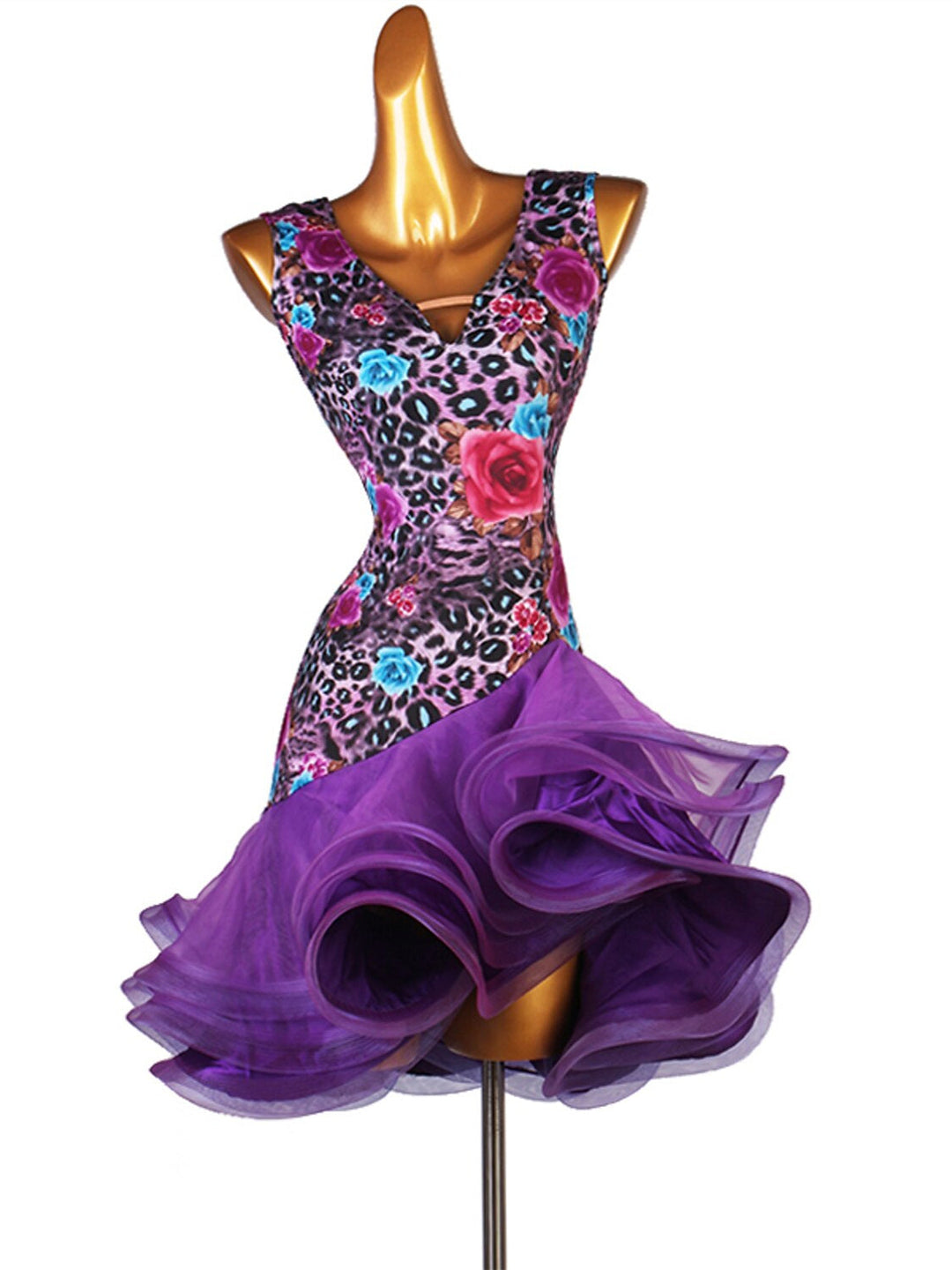 Robe de Danse Latine Salsa à Volants en Cascade avec Fente pour Femme Sans Manches