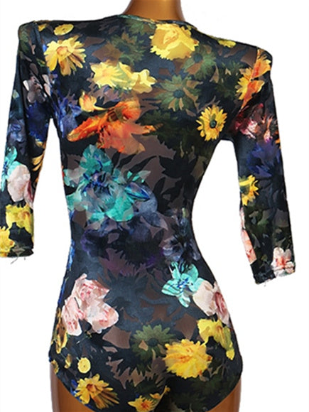 Justaucorps de Danse Latine/Combinaison à Manches Courtes en Élasthanne pour Femme