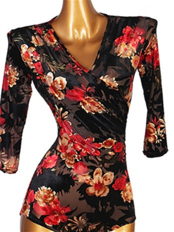 Justaucorps de Danse Latine/Combinaison à Manches Courtes en Élasthanne pour Femme