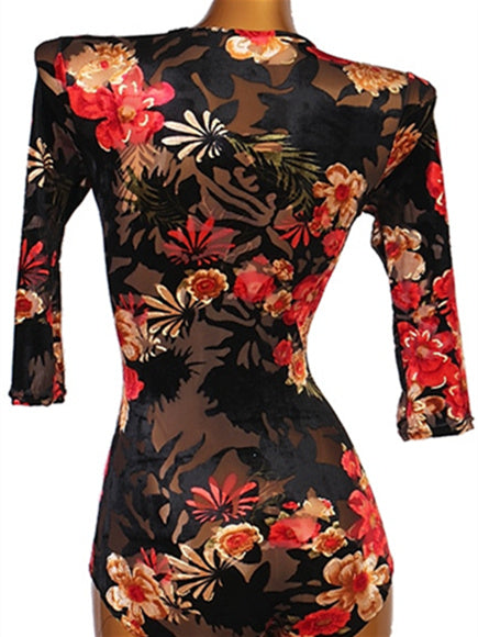 Justaucorps de Danse Latine/Combinaison à Manches Courtes en Élasthanne pour Femme