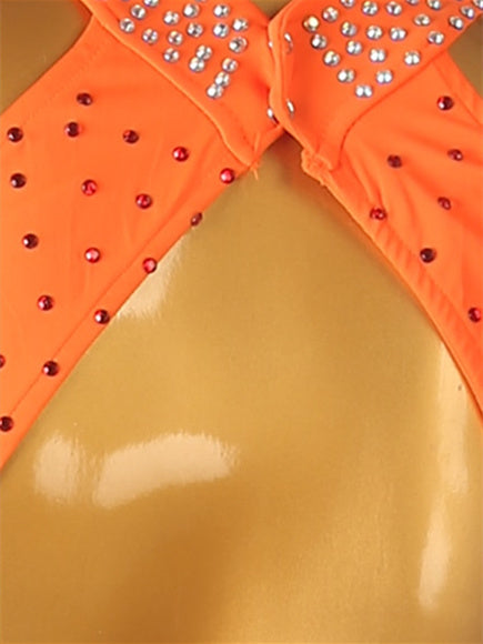 Robe de Danse Latine à Pampilles et Cristaux/Strass pour Femme, Tenue D'Entraînement Sans Manches en Élasthanne