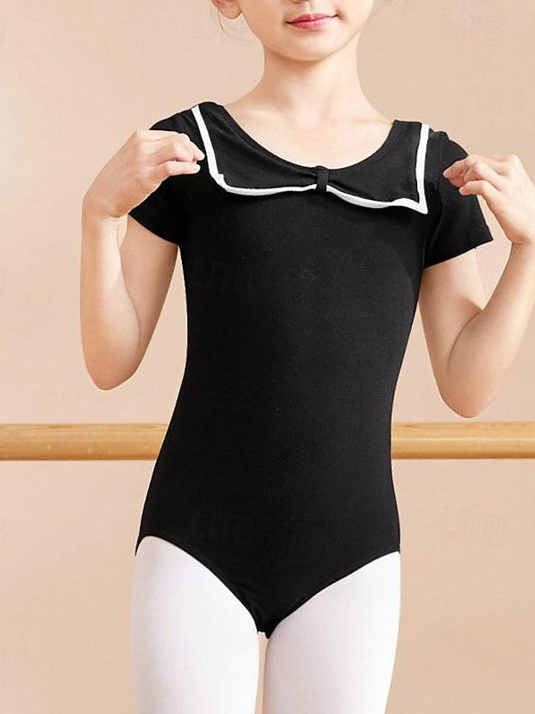 Vêtements de Danse pour Enfants Ballet Pure Color Splicing Manches Courtes Rond Filles Performance & Mélange de Coton