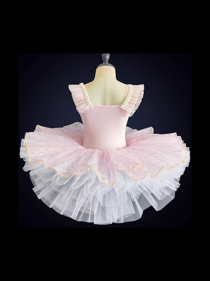 Vêtements de Danse pour Enfants Robe de Danse de Ballet Paillette Tulle Carré Sans Manches Performance pour Filles Spandex Organza