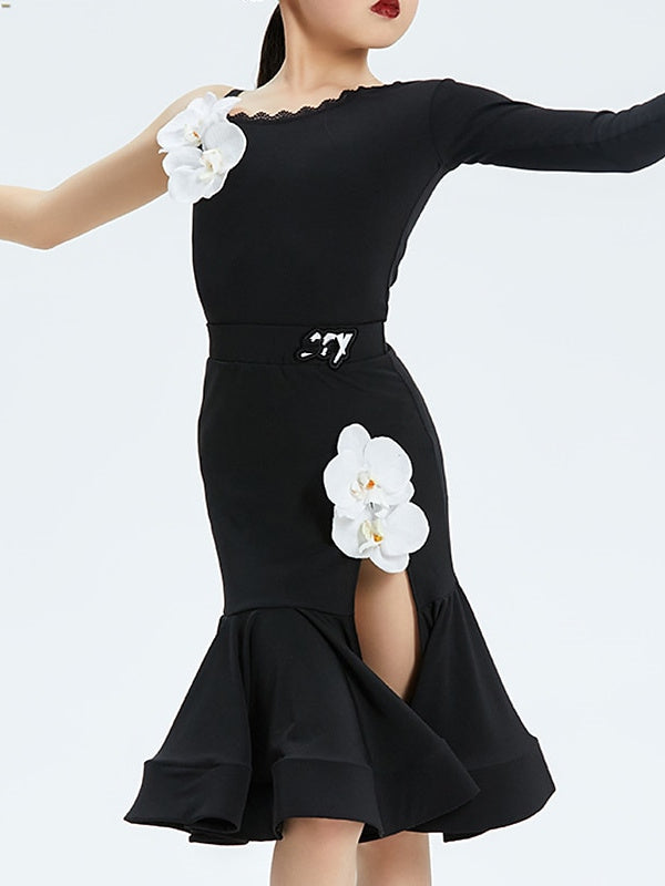 Jupes de Danse Latine pour Enfants en Élasthanne à Manches Longues pour Filles