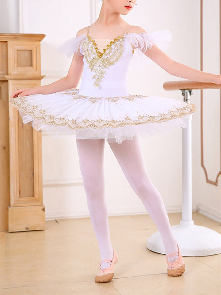 Robe de Danse pour Enfants, Robe de Ballet, Perles, Cristaux/Strass, Paillettes, Sans Manches, pour Filles, Performance et Spandex, Organza