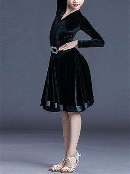 Robe de Danse Latine pour Enfants, Couleur Unie, Manches Longues, Polyester, Performance pour Filles