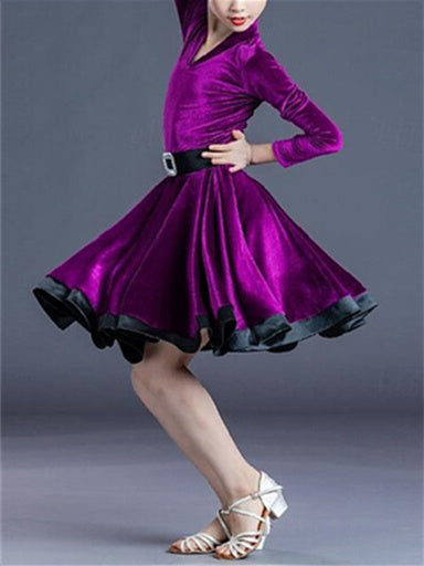 Robe de Danse Latine pour Enfants, Couleur Unie, Manches Longues, Polyester, Performance pour Filles