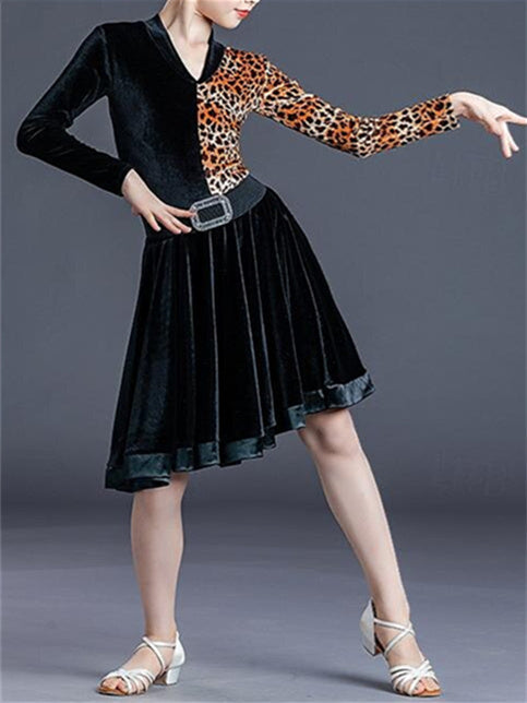 Robe de Danse Latine pour Enfants, Couleur Unie, Manches Longues, Polyester, Performance pour Filles