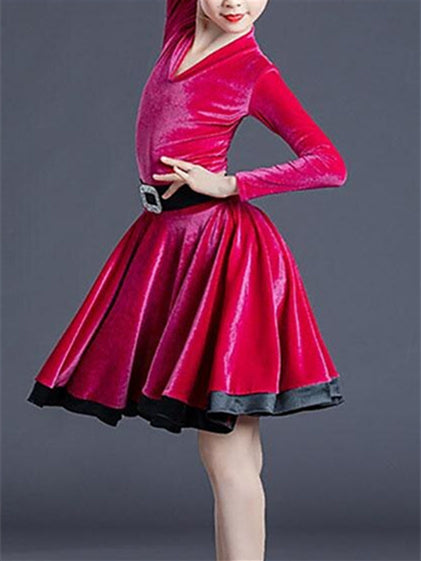 Robe de Danse Latine pour Enfants, Couleur Unie, Manches Longues, Polyester, Performance pour Filles