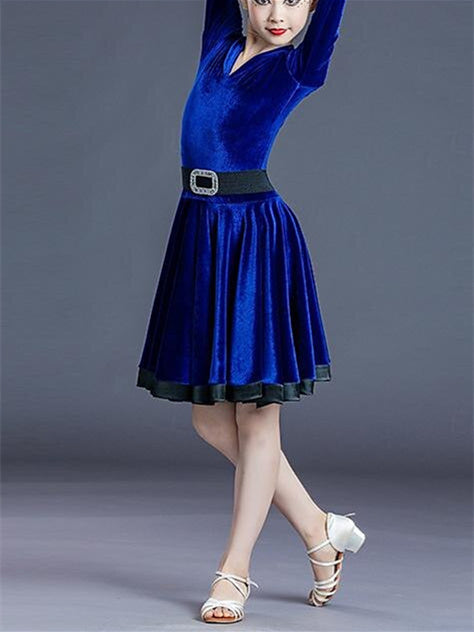 Robe de Danse Latine pour Enfants, Couleur Unie, Manches Longues, Polyester, Performance pour Filles