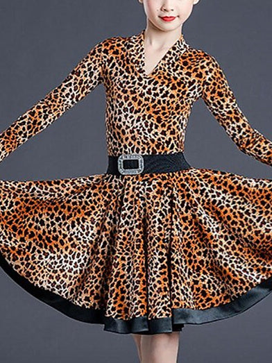 Robe de Danse Latine pour Enfants, Couleur Unie, Manches Longues, Polyester, Performance pour Filles