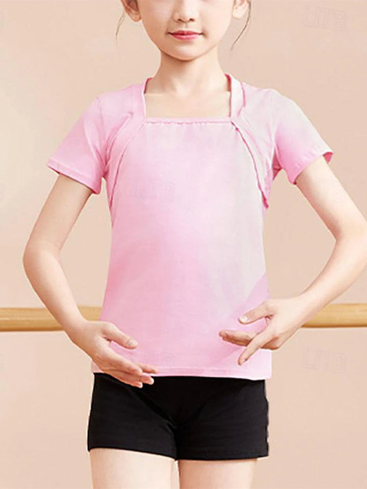 Vêtements de Danse pour Enfants, Mélange de Coton et de Performance à Manches Courtes pour Filles, Couleur Unie