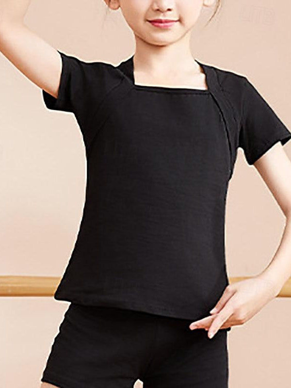Vêtements de Danse pour Enfants, Mélange de Coton et de Performance à Manches Courtes pour Filles, Couleur Unie
