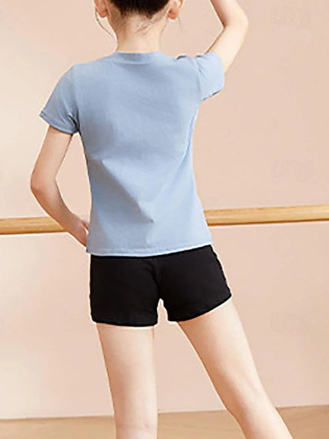 Vêtements de Danse pour Enfants, Mélange de Coton et de Performance à Manches Courtes pour Filles, Couleur Unie