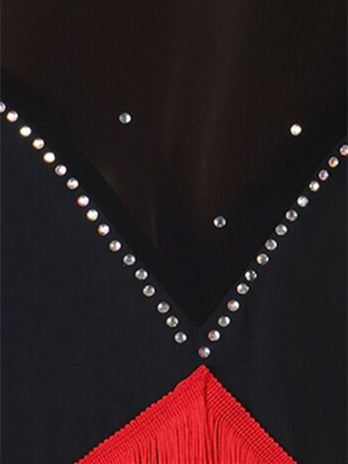 Robe de Danse Latine pour Femmes avec Cristaux et Strass à Pampilles et Manches Longues pour Femmes