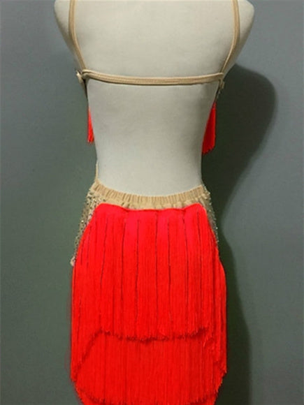 Short de Danse Latine Salsa à Paillettes avec Franges et Pompons pour Femme® Performance Sans Manches en Élasthanne