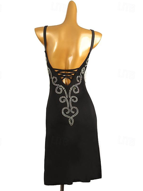 Robe de Danse Latine Cristaux/Strass Femme Performance Tenue Quotidienne Sans Manches Spandex