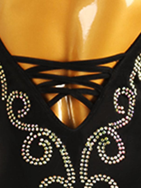Robe de Danse Latine Cristaux/Strass Femme Performance Tenue Quotidienne Sans Manches Spandex