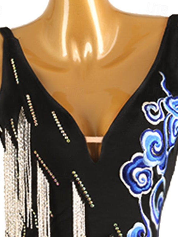 Robe de Danse Latine Cristaux/Strass Femme Performance Tenue Quotidienne Sans Manches Spandex