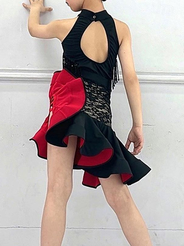 Jupes de Danse pour Enfants à Pampilles, Col Haut, Sans Manches, en Élasthanne, pour Spectacles pour Filles