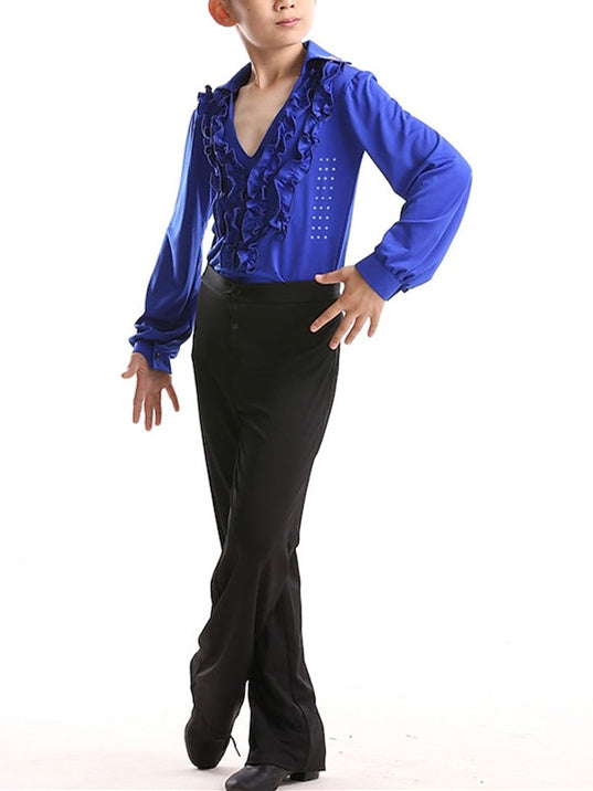 Vêtements de Danse pour Enfants à Volants, Cristaux/Strass, Manches Longues, Garçons, Polyester, Performance