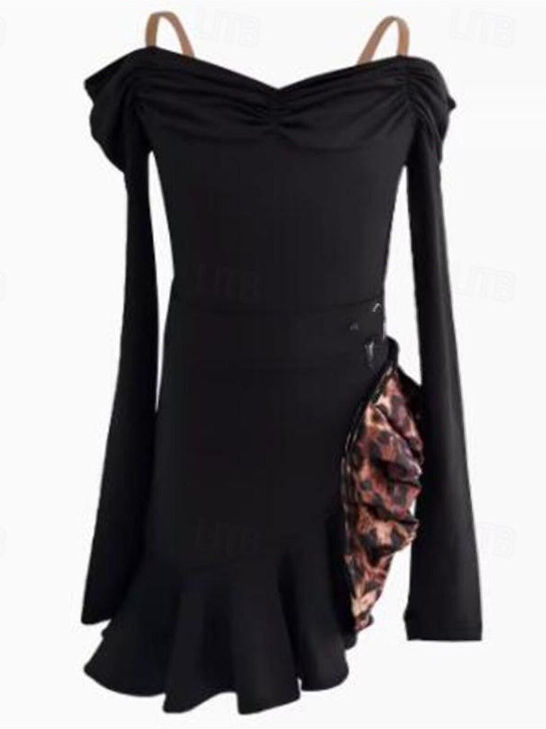 Vêtements de Danse Latine pour Enfants, Manches Longues, Épaules Dénudées, Performance et Élasthanne pour Filles