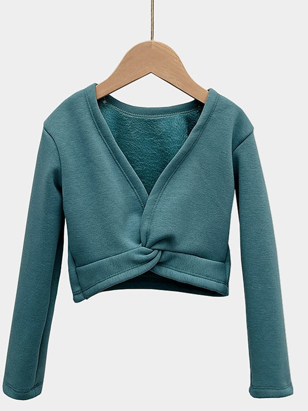 Robe de Danse pour Enfants, Couleur Unie, Manches Longues, Col en V, Mélange de Coton, pour Filles