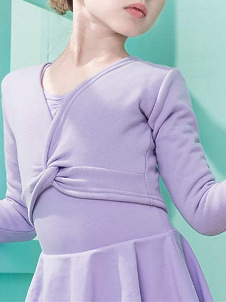 Robe de Danse pour Enfants, Couleur Unie, Manches Longues, Col en V, Mélange de Coton, pour Filles
