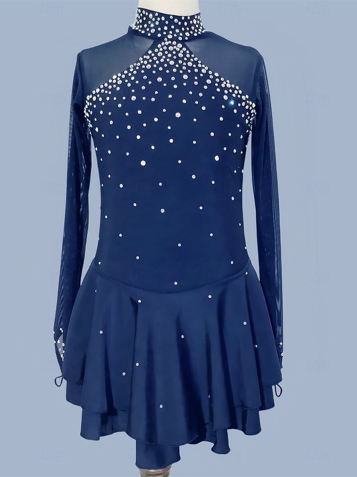 Robe de Patinage Artistique pour Femmes et Filles, Robe de Patinage Sur Glace, Noir, Bleu Marine, Élasthanne, Extensible, Entraînement, Pratique, Vêtements de Patinage Professionnel