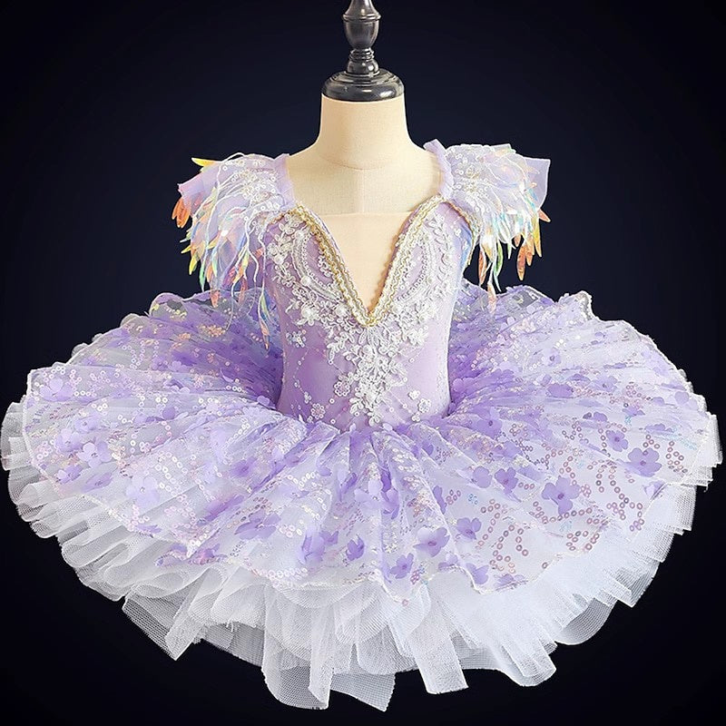 Vêtements de Danse pour Enfants, Costumes de Danse à Manches Courtes, Robe de Perles, Paillettes, Spectacle de Fête pour Filles
