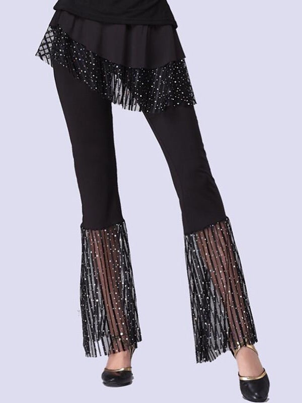 Pantalon de Danse de Salon de Danse Latine à Volants, Pantalon D'Entraînement de Performance pour Femmes avec Épissure de Couleur Pure