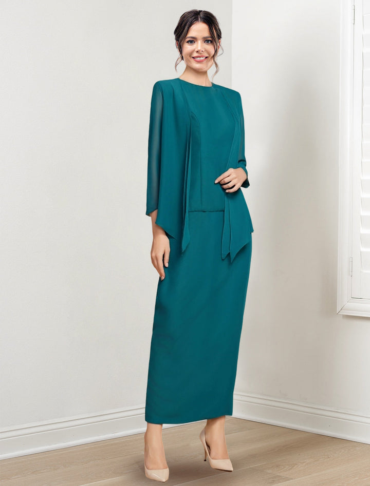 Robes de Mère de la Mariée Fourreau/Colonne à Col Bijou et Longueur Cheville