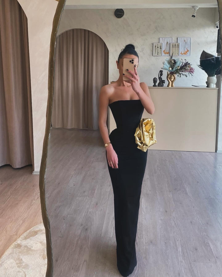 Robe de Soirée Longue Sans Manches, Fourreau/Colonne, Sans Bretelles, Longueur Au Sol, avec Ceinture