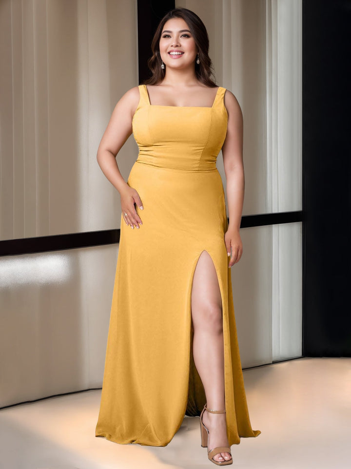 Ligne A/Princesse Carrée Neck Sans Manches La Longueur du Sol Robes de Demoiselle d'Honneur avec Côté Divisé